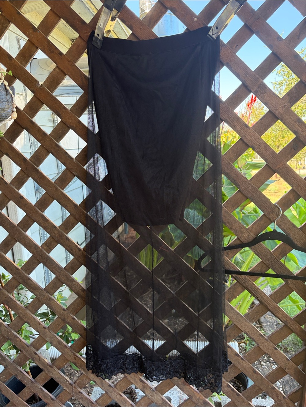 Black Mesh Lace Trim Maxi Skirt - Women